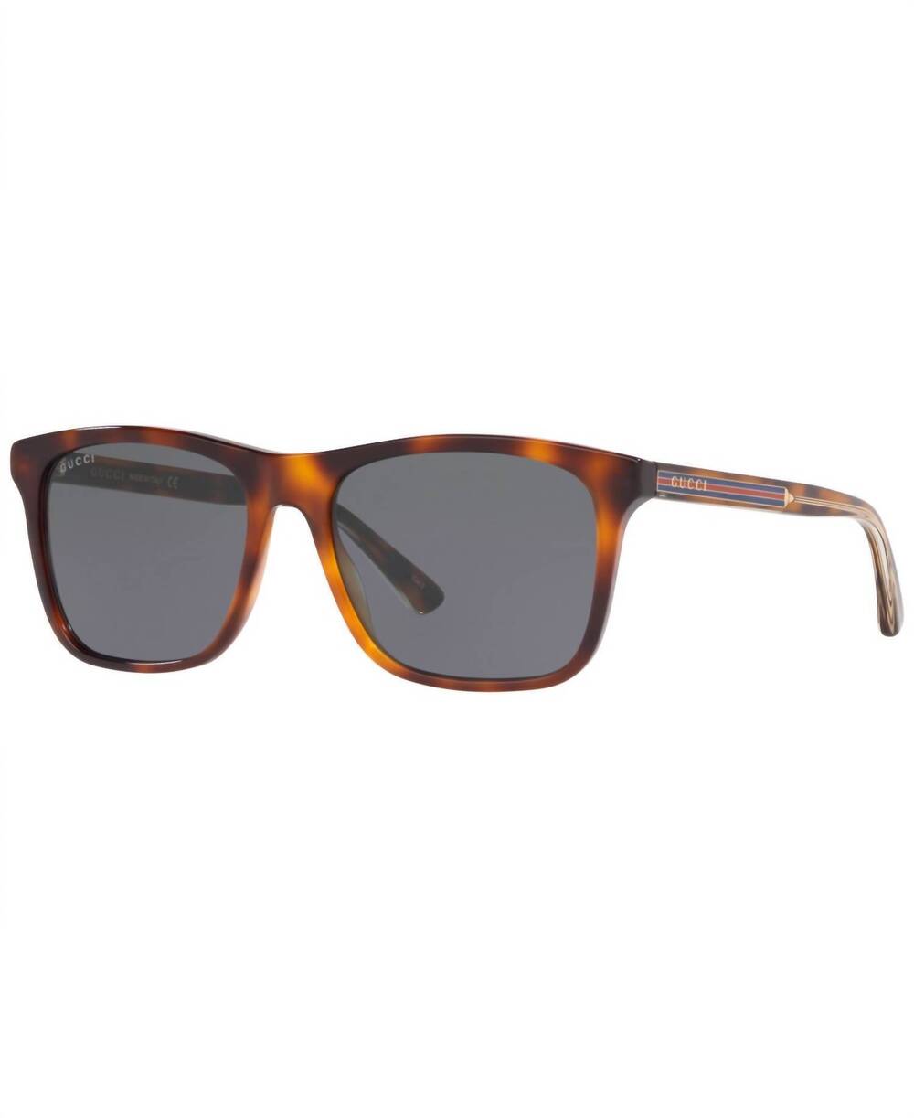 NEW GUCCI men's rectangle style sunglasses in shiny havana/brown